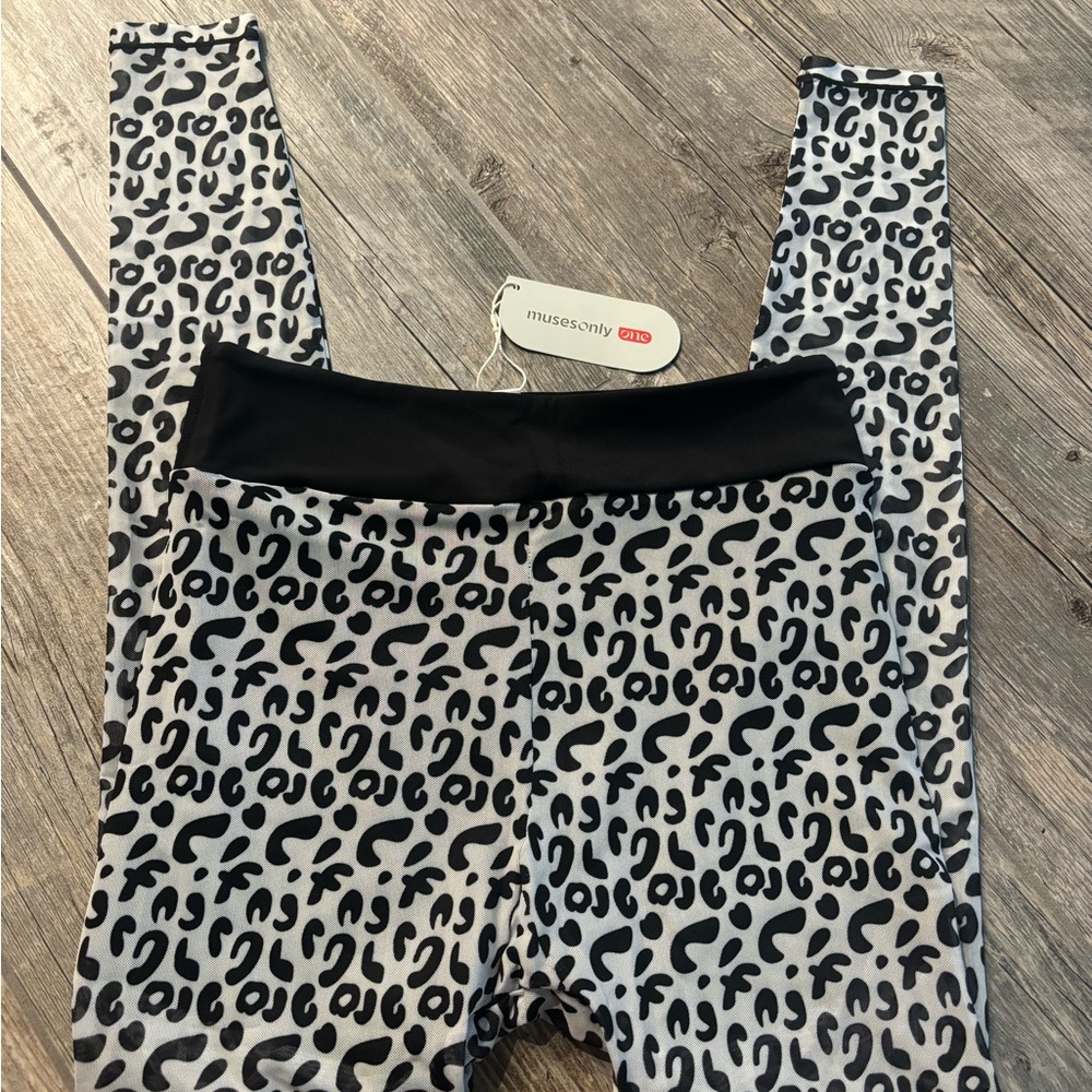 Muses Only One Brand Mesh Leopard Print Leggings with built in spandex shorts